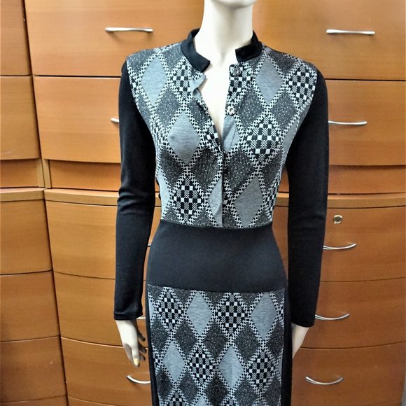 WEAR TO WORK EUROPEAN CONTRAST DRESS GEOMETRIC PRINT - Picture 6 of 8